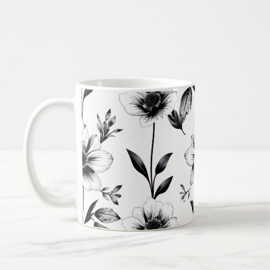 Mug Fleurs noires et blanches (Gauche)