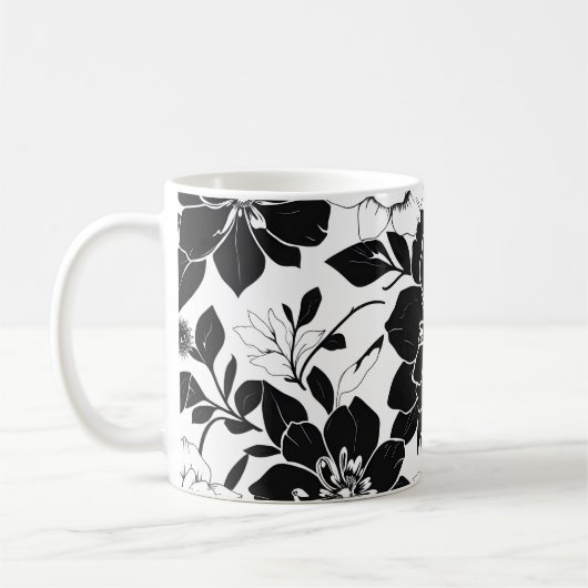 Mug Fleurs noires et blanches (Gauche)