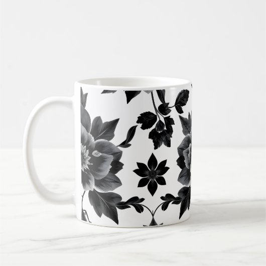 Mug Fleurs noires et blanches (Gauche)