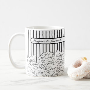 Mug Fleurs noires et blanches avec bandes