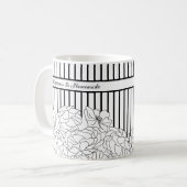 Mug Fleurs noires et blanches avec bandes (Devant gauche)
