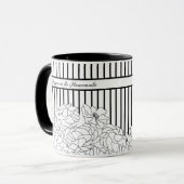 Mug Fleurs noires et blanches avec bandes (Devant gauche)
