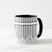 Mug Fleurs noires et blanches avec bandes (Devant droit)