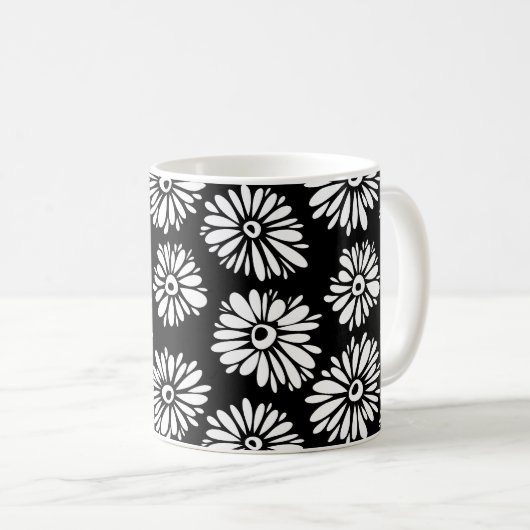 Mug Fleurs noires et blanches funky (Devant droit)