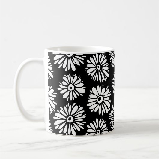 Mug Fleurs noires et blanches funky (Gauche)