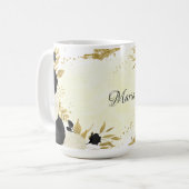 Mug Fleurs noires et blanches romantiques mariage or (Devant gauche)