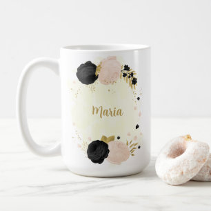 Mug fleurs noires roses or botanique mariage