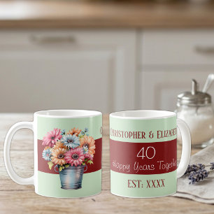 Mug fleurs nom verte 40e anniversaire de rubis