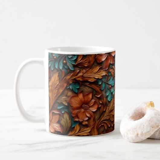 Mug Fleurs occidentales imprimées en cuir 3D (Avec donut)