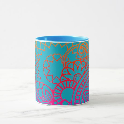 Mug Fleurs orange violet et fond bleu (Centre)