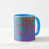 Mug Fleurs orange violet et fond bleu (Devant droit)