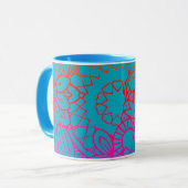 Mug Fleurs orange violet et fond bleu (Devant gauche)