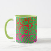 Mug Fleurs orange violet et fond vert clair  (Gauche)