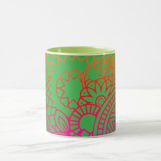 Mug Fleurs orange violet et fond vert clair  (Centre)