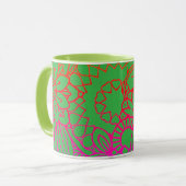 Mug Fleurs orange violet et fond vert clair  (Devant gauche)
