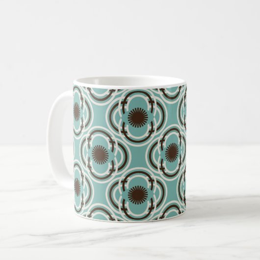 Mug Fleurs ou yeux - turquoise et marron (Devant gauche)