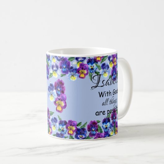 Mug Fleurs Pansy Floral Christian Scripture Nom (Devant droit)