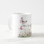 Mug Fleurs Papillons Rouge Rose Violet (Devant gauche)
