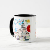Mug Fleurs parfumées éclaboussées noir & blanc (Devant gauche)