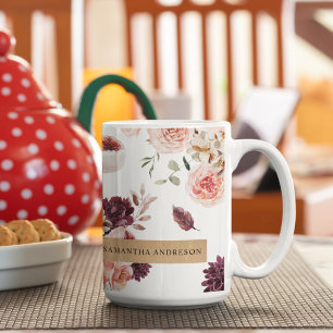 Mug Fleurs Pastel Modernes & Cadeau Personnalisé Kraft