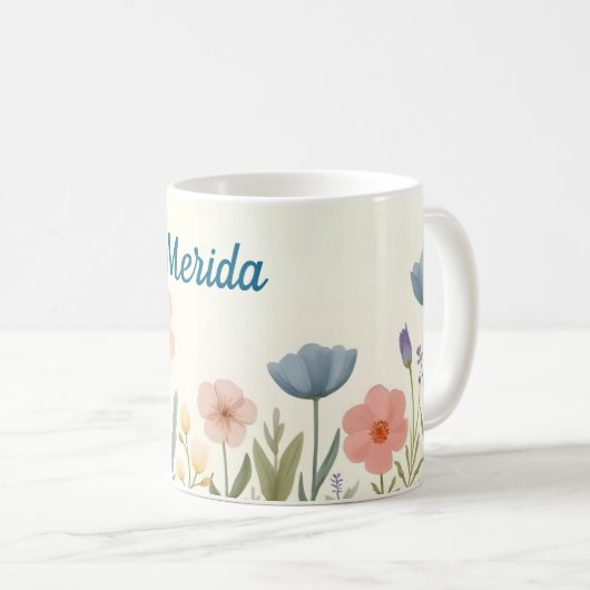 Mug Fleurs pastel rose et bleu (Devant droit)