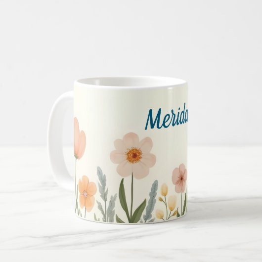 Mug Fleurs pastel rose et bleu (Devant gauche)