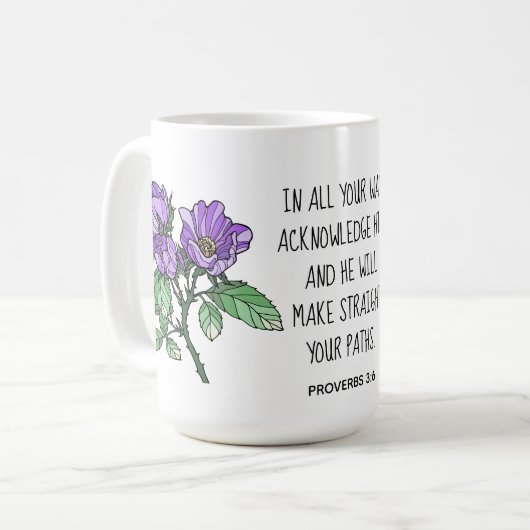 Mug Fleurs peintes, avec vers des Proverbes 3:6 (Devant gauche)