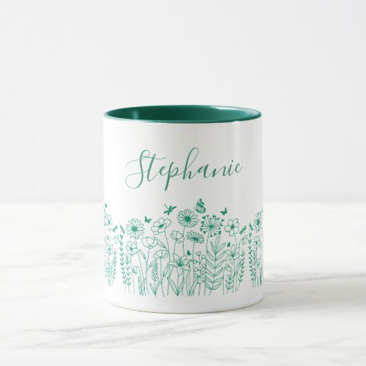 Mug Fleurs Plantes de la nature verte et blanche (Centre)