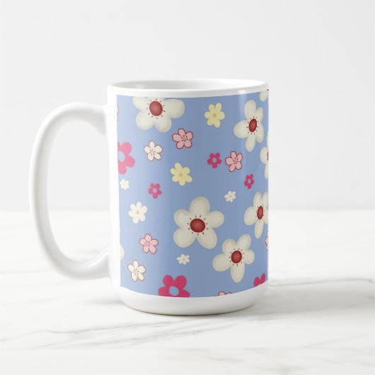 Mug fleurs printanières sur fond bleu (Gauche)