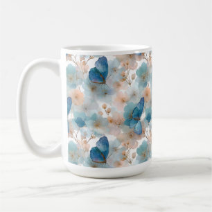 Mug Fleurs printanières vintage & Papillon bleu