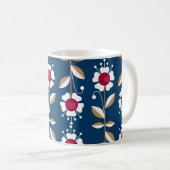 Mug Fleurs rétro blanches sur fond bleu foncé (Devant droit)