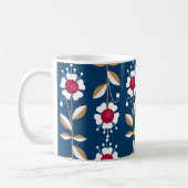 Mug Fleurs rétro blanches sur fond bleu foncé (Gauche)
