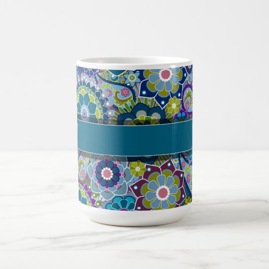 Mug Fleurs rétro colorées avec Monogramme (Centre)