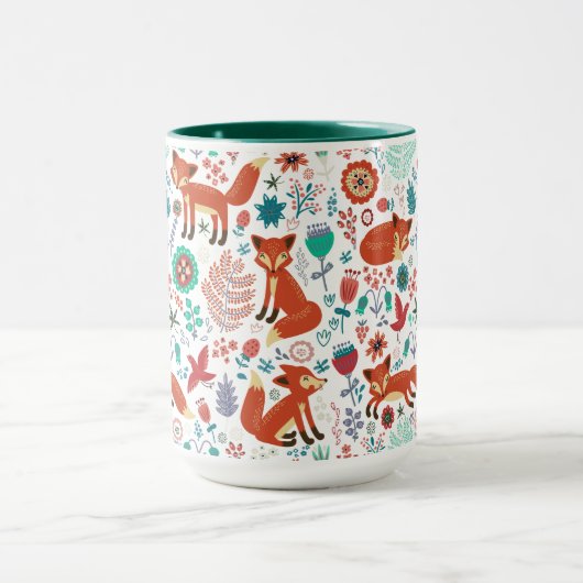 Mug Fleurs rétro mignonnes Oiseaux et Renards rouges M (Centre)