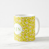 Mug Fleurs rétro mod jaunes et blanches Monogramme (Devant droit)