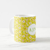 Mug Fleurs rétro mod jaunes et blanches Monogramme (Devant gauche)
