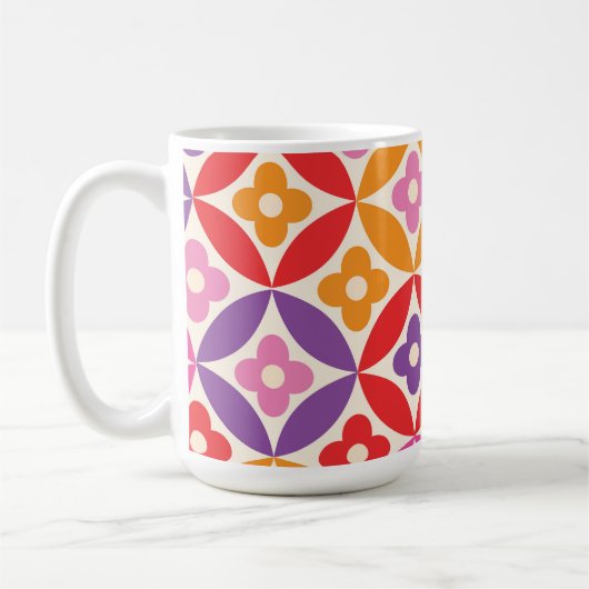 Mug Fleurs Rétro sur motif de cercles du milieu du siè (Gauche)