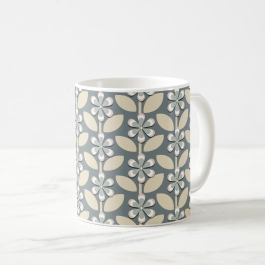 Mug Fleurs Rétro Vert Sage (Devant droit)