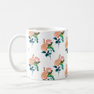 Mug Fleurs rose avec feuille aquarelle transparente pa