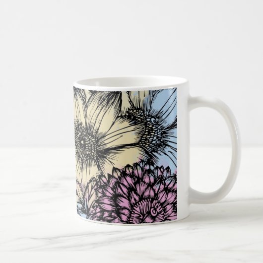 Mug Fleurs rose, bleu et jaune (Droite)