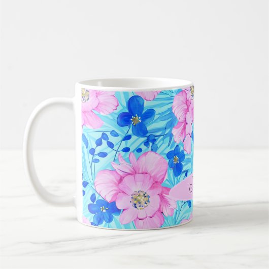 Mug Fleurs rose et bleu (Gauche)