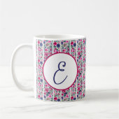 Mug fleurs rose et bleu et rayures blanches monogramme (Gauche)