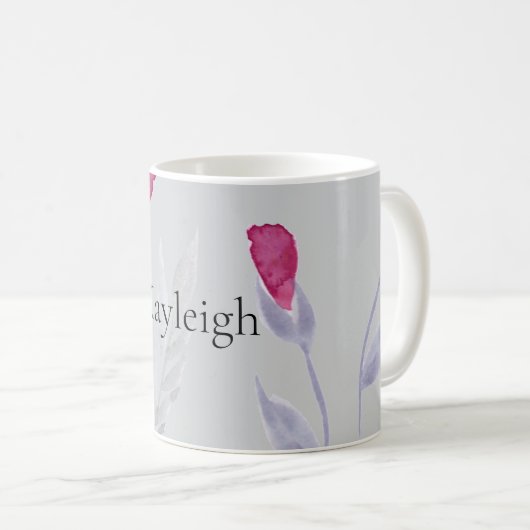 Mug Fleurs rose gris (Devant droit)