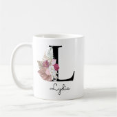 Mug Fleurs rose monogrammées initiale L (Gauche)