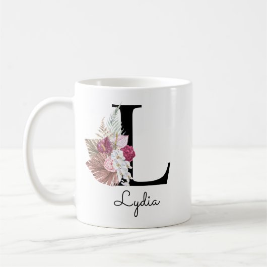 Mug Fleurs rose monogrammées initiale L (Gauche)
