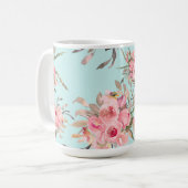Mug Fleurs rose pâle sur bleu clair (Devant gauche)