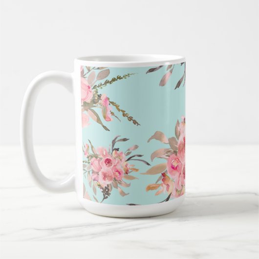 Mug Fleurs rose pâle sur bleu clair (Gauche)