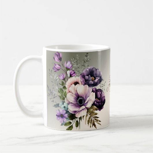 Mug Fleurs Rose Violet Élégantes Dorées (Gauche)