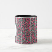 Mug Fleurs roses abstraites et monogramme à rayures bl (Centre)