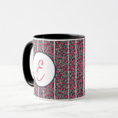 Mug Fleurs roses abstraites et monogramme à rayures bl (Devant gauche)